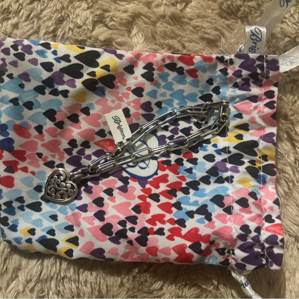 Brighton Silver Heart Charm Bracelet with Colorful Pouch